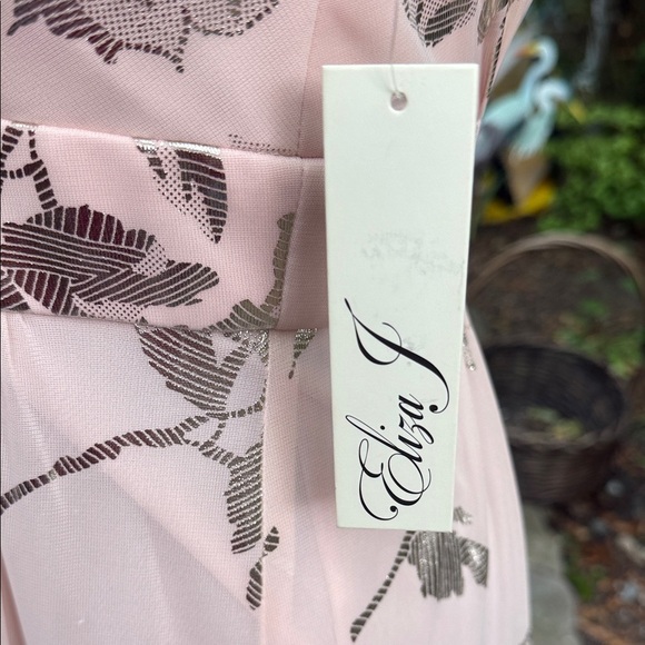 Vintage Eliza J Elegant Floral Pink hi lo flowy dress gold metallic & pink. Sz 4 - Picture 8 of 16